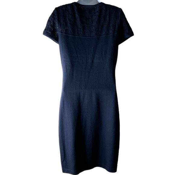 Vintage St. John Collection Black Knit Dress Size 2 Sheath Crochet Short Sleeve - Picture 4 of 10